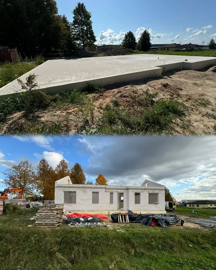 No siltinātās pamatu plātnes līdz gatavam Bauroc karkasam